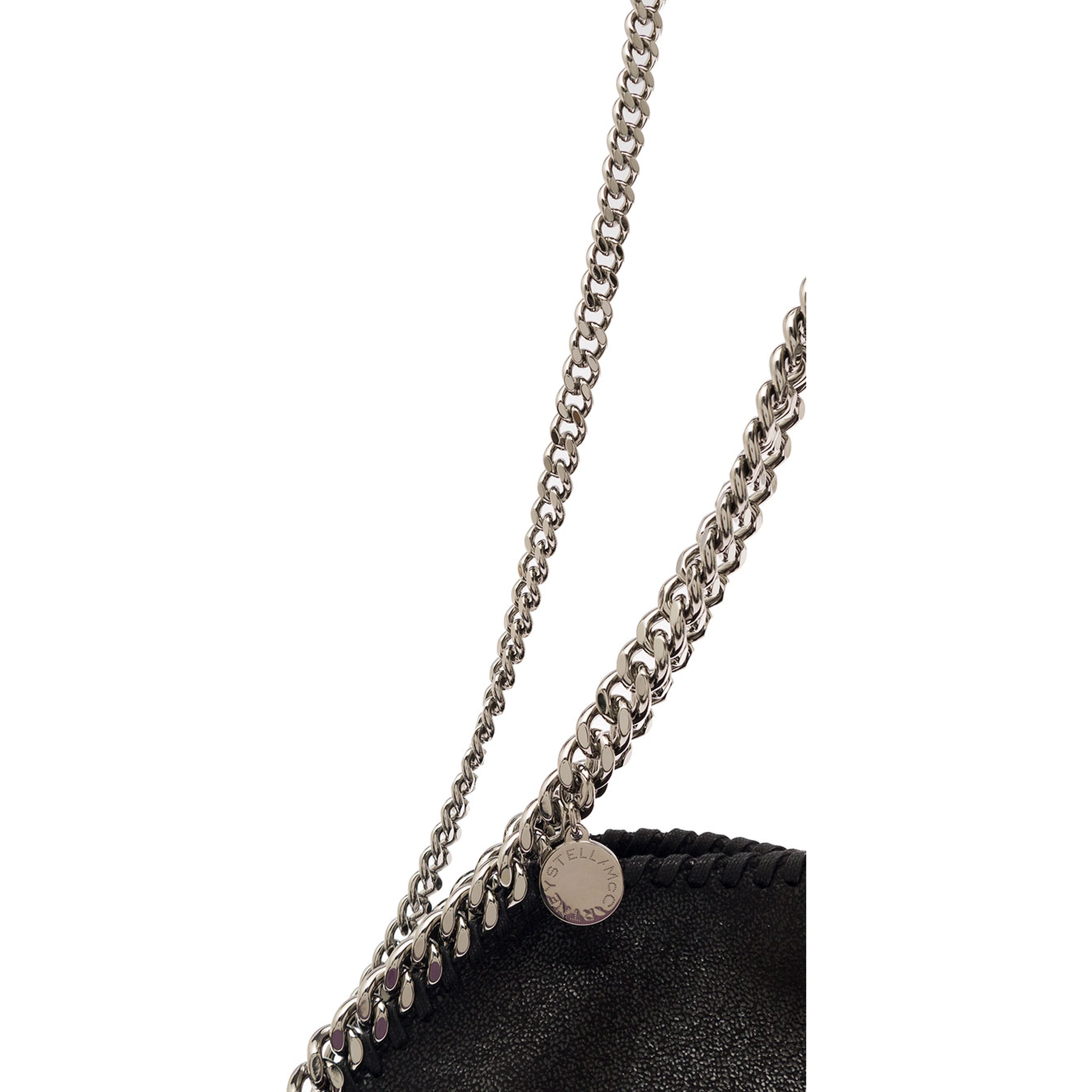 Tiny Tote Bag with Charm in Black Ecoleather and Silver Hardware Woman