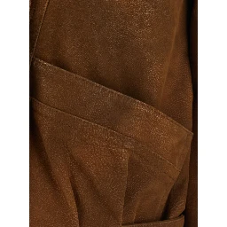 BELMA brown Jacket with classic collar and logo patch on the back in leather for women