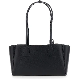 Black Small Shoulder bag with Front Pocket and Logo lettering in Leather for Women