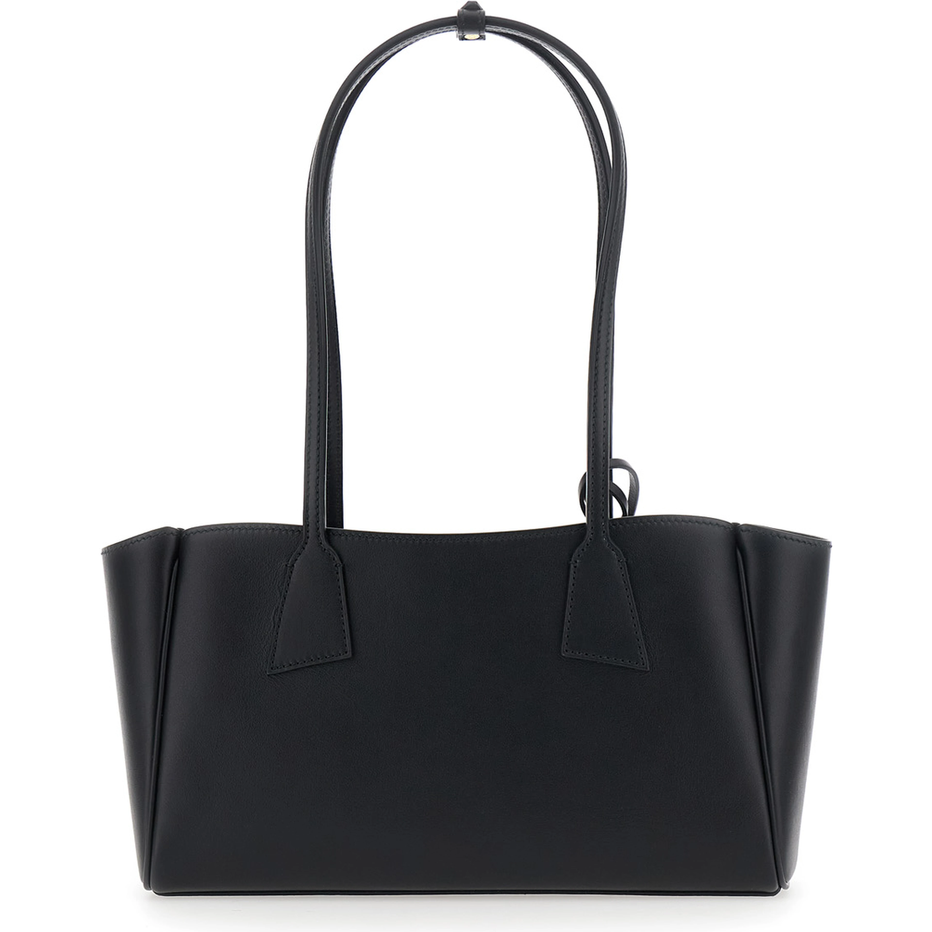Black Small Shoulder bag with Front Pocket and Logo lettering in Leather for Women