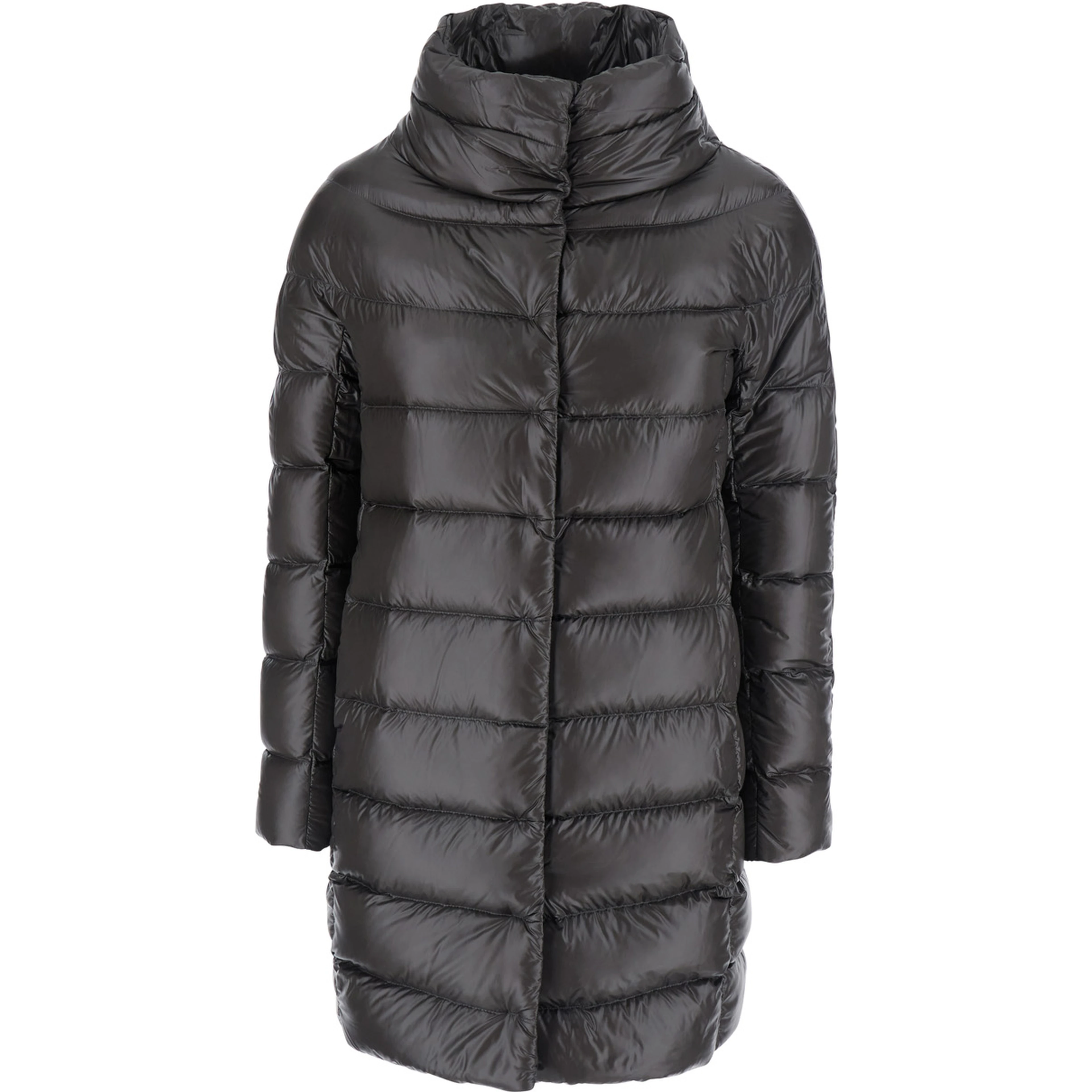 Dora Gray Down jacket with high collar and logo plaque on the back in tech fabric for women