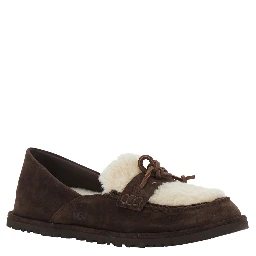 Zora Brown loafers with fur details and front leather strap in suede for women