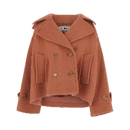Pink Short Oversized Jacket with High Collar and Buttons in Blend Wool for Women