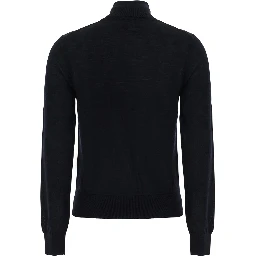 black Sweater with high collar and tone-on-tone Pony logo in wool for women
