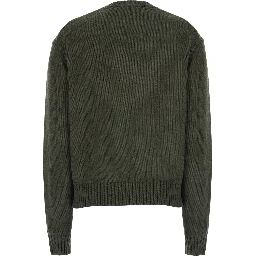 Green Crewneck Sweater with Maxi Bear Embroidery on the Front in Wool and Cashmere for Women