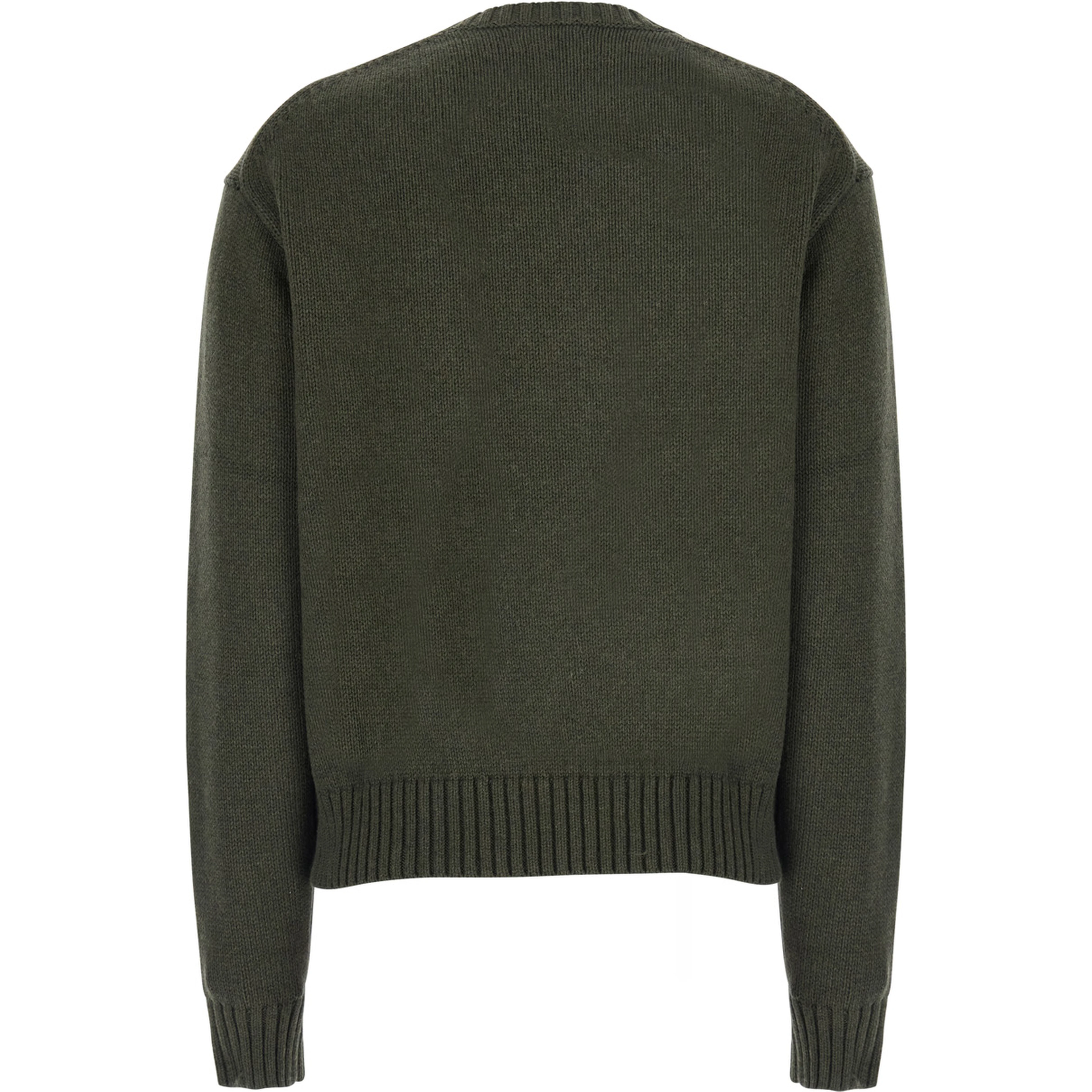 Green Crewneck Sweater with Maxi Bear Embroidery on the Front in Wool and Cashmere for Women