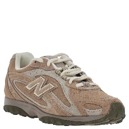U204 Brown Low Top Sneakers with Logo Patch on the Side in Leather and Fabric Unisex