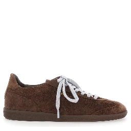 Zane Brown Low Top Sneakers with Logo Lettering on the Side in Leather and Tech Fabric for Men