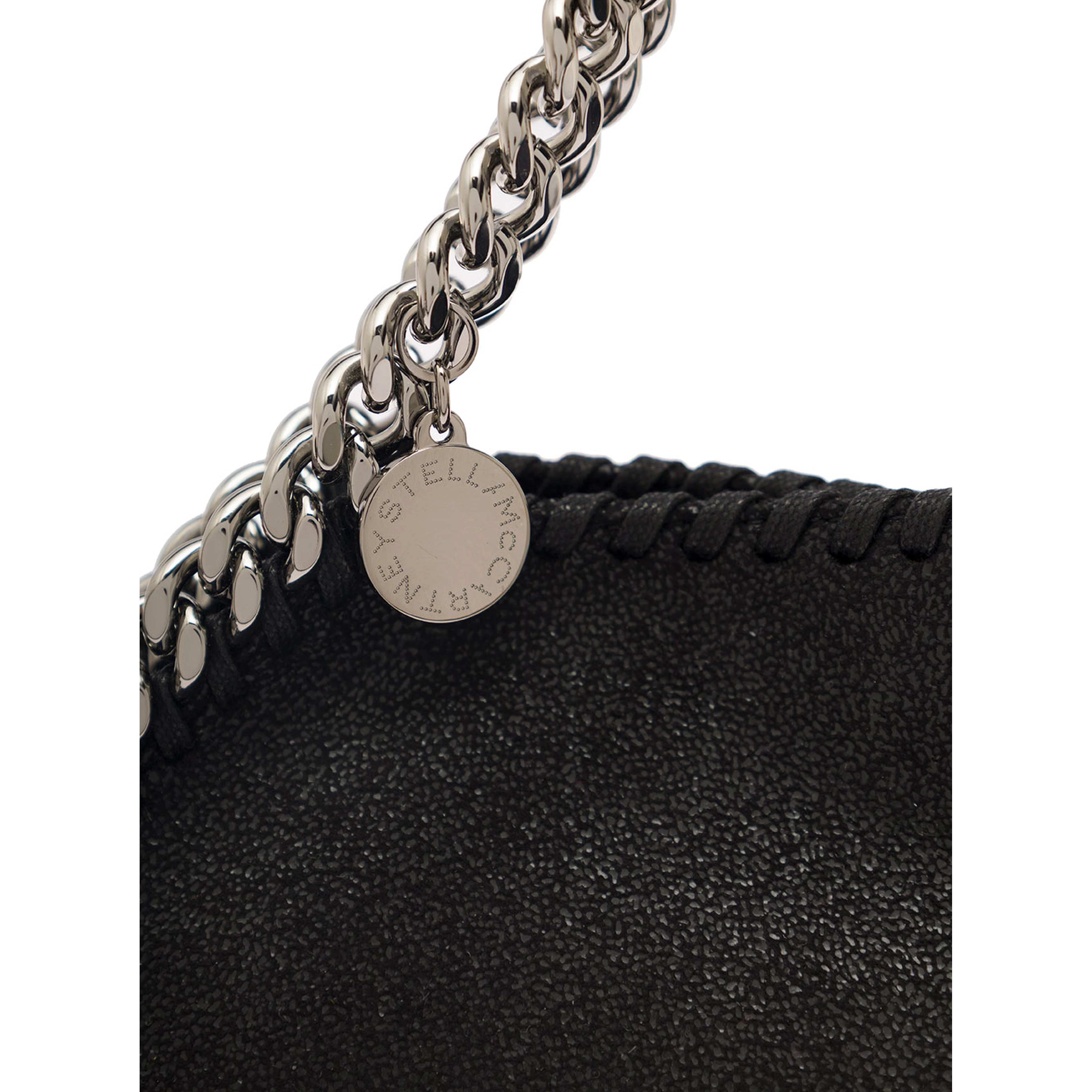 Tiny Tote Bag with Charm in Black Ecoleather and Silver Hardware Woman