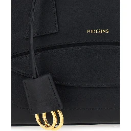 Black Small Shoulder bag with Front Pocket and Logo lettering in Leather for Women