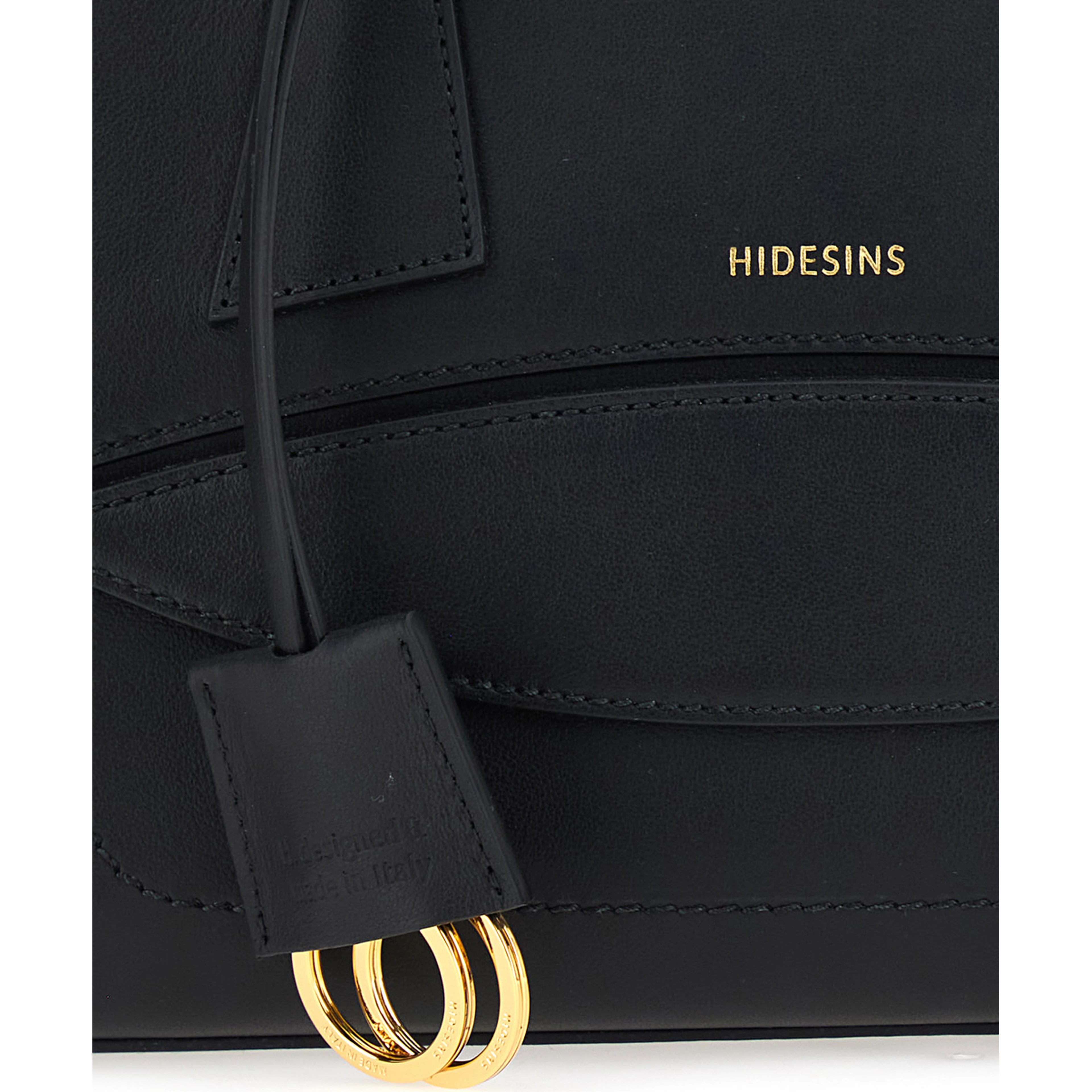 Black Small Shoulder bag with Front Pocket and Logo lettering in Leather for Women