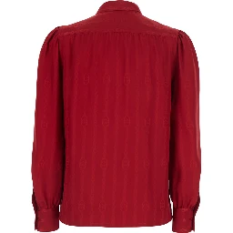 Red Shirt with Bow on the Front and GG Chain Motif All-Over in Silk for Women