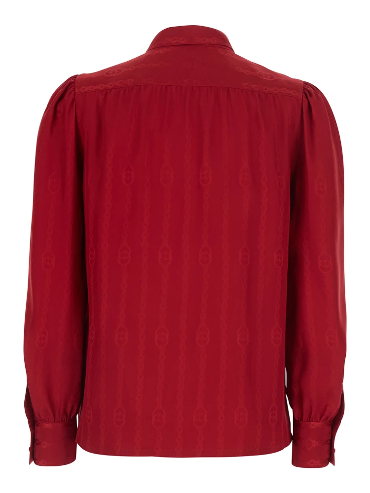Red Shirt with Bow on the Front and GG Chain Motif All-Over in Silk for Women alternative