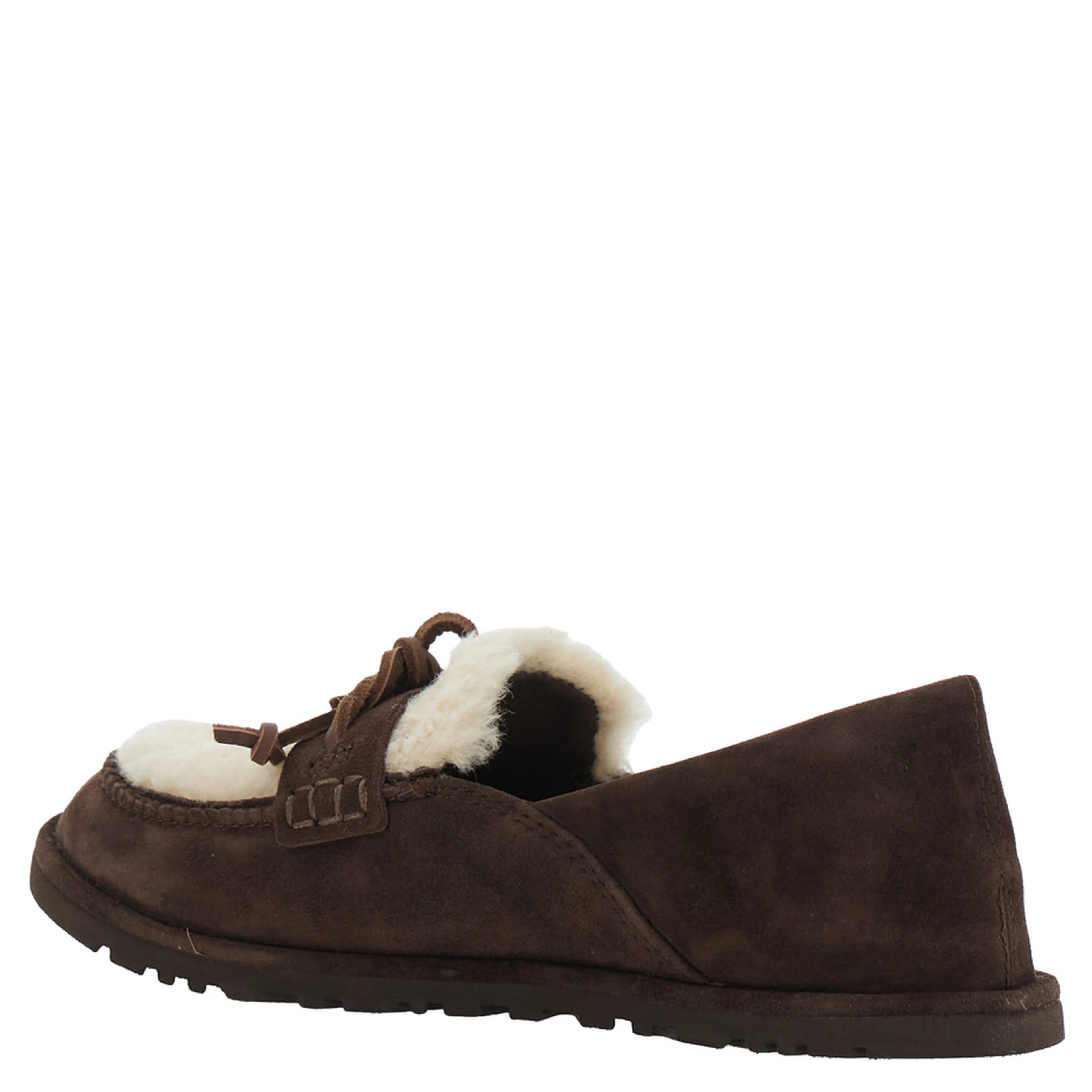 Zora Brown loafers with fur details and front leather strap in suede for women