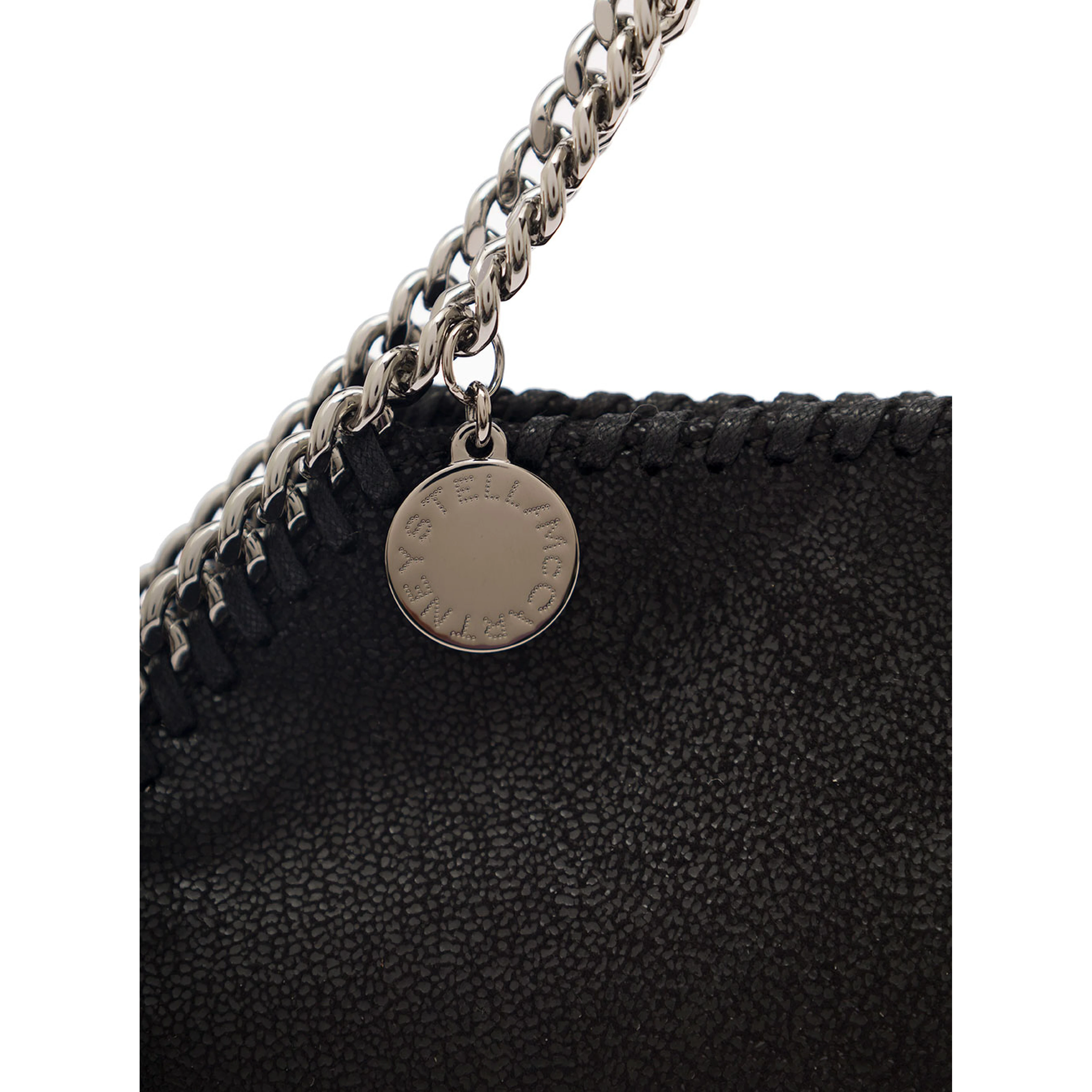 Mini Tote Bag 3Chain with Logo Engraved Charm in Black Ecoleather for Women