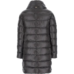 Dora Gray Down jacket with high collar and logo plaque on the back in tech fabric for women