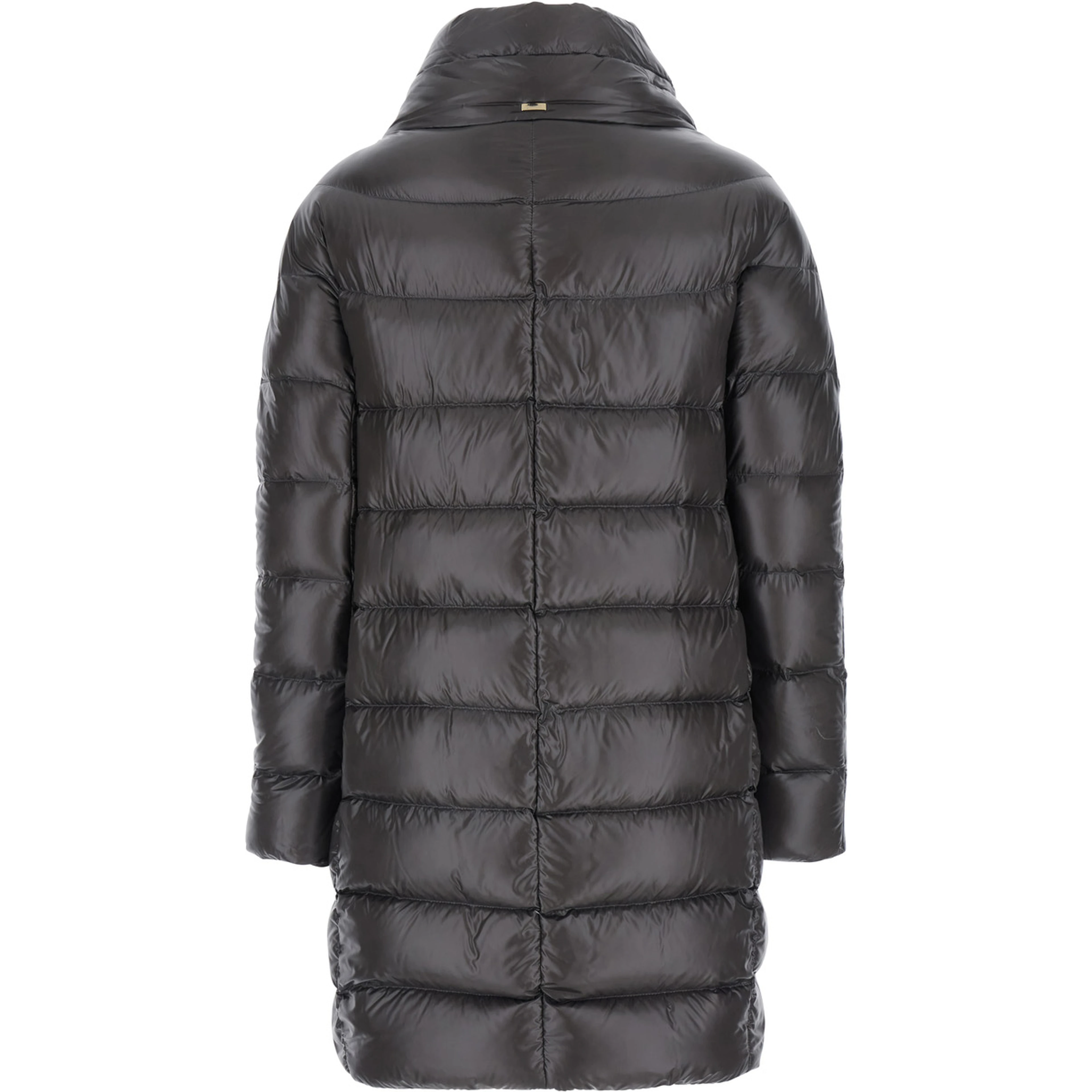 Dora Gray Down jacket with high collar and logo plaque on the back in tech fabric for women