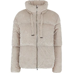 Beige Jacket with high collar and long sleeves in Velvet effect Fabric woman