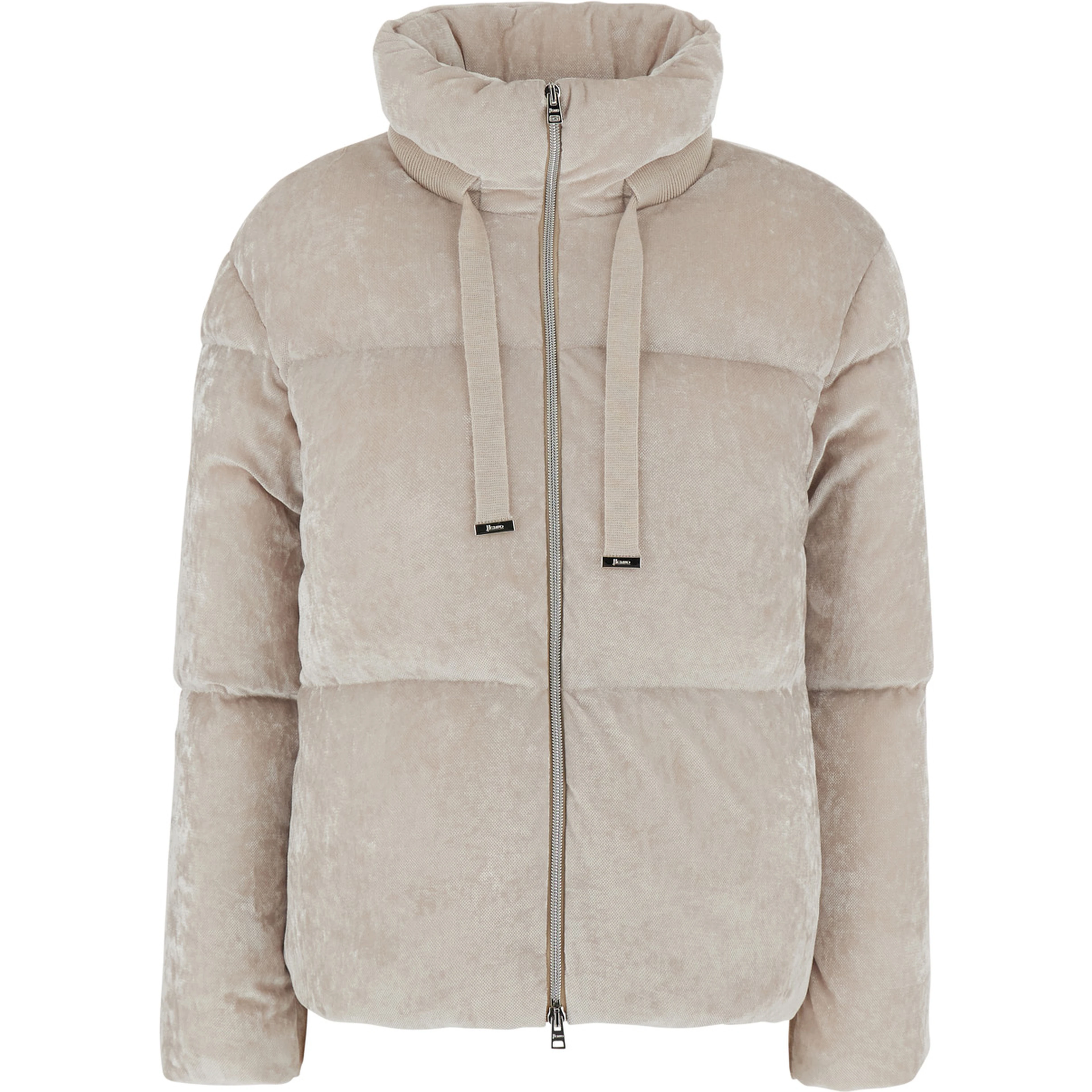 Beige Jacket with high collar and long sleeves in Velvet effect Fabric woman