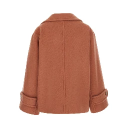 Pink Short Oversized Jacket with High Collar and Buttons in Blend Wool for Women