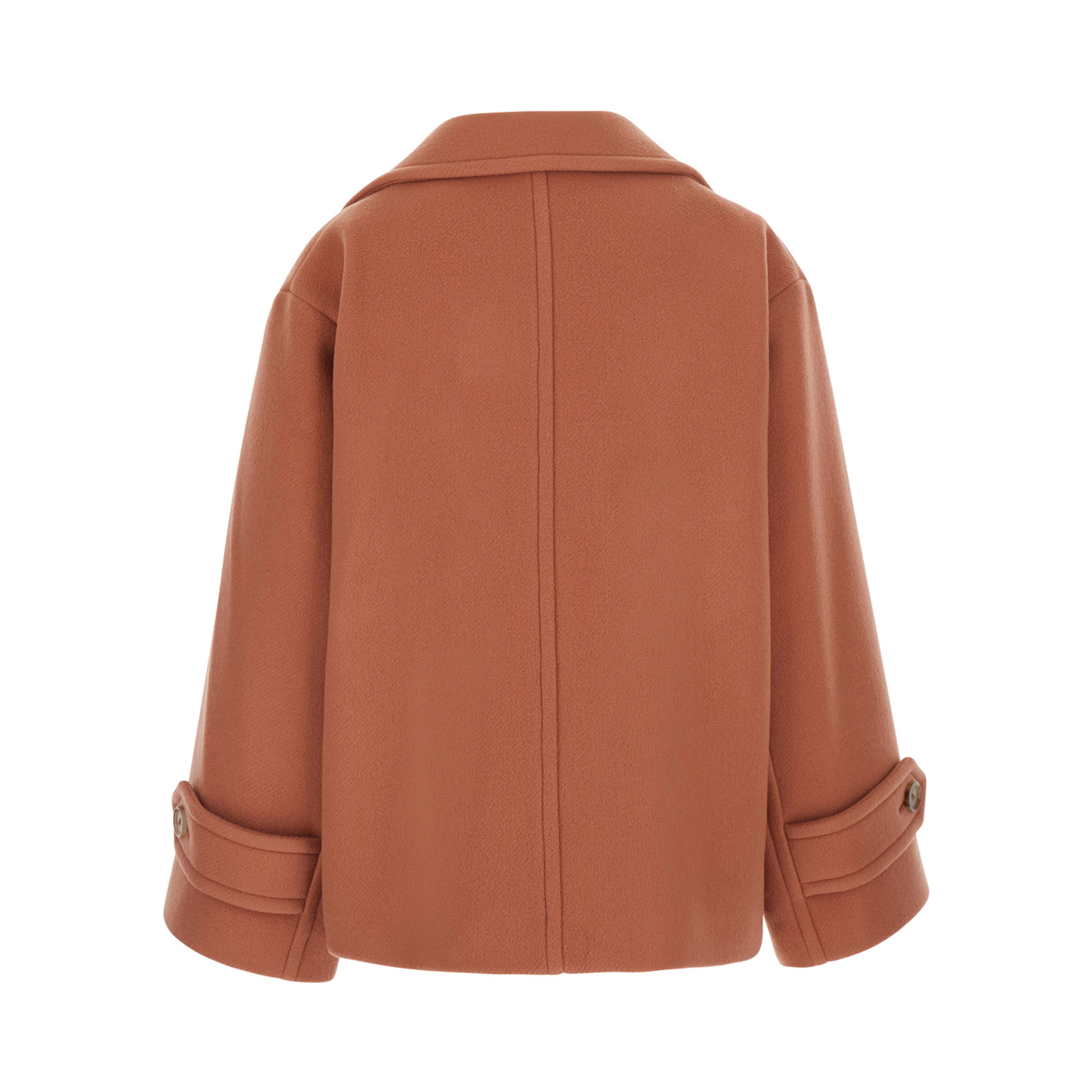 Pink Short Oversized Jacket with High Collar and Buttons in Blend Wool for Women