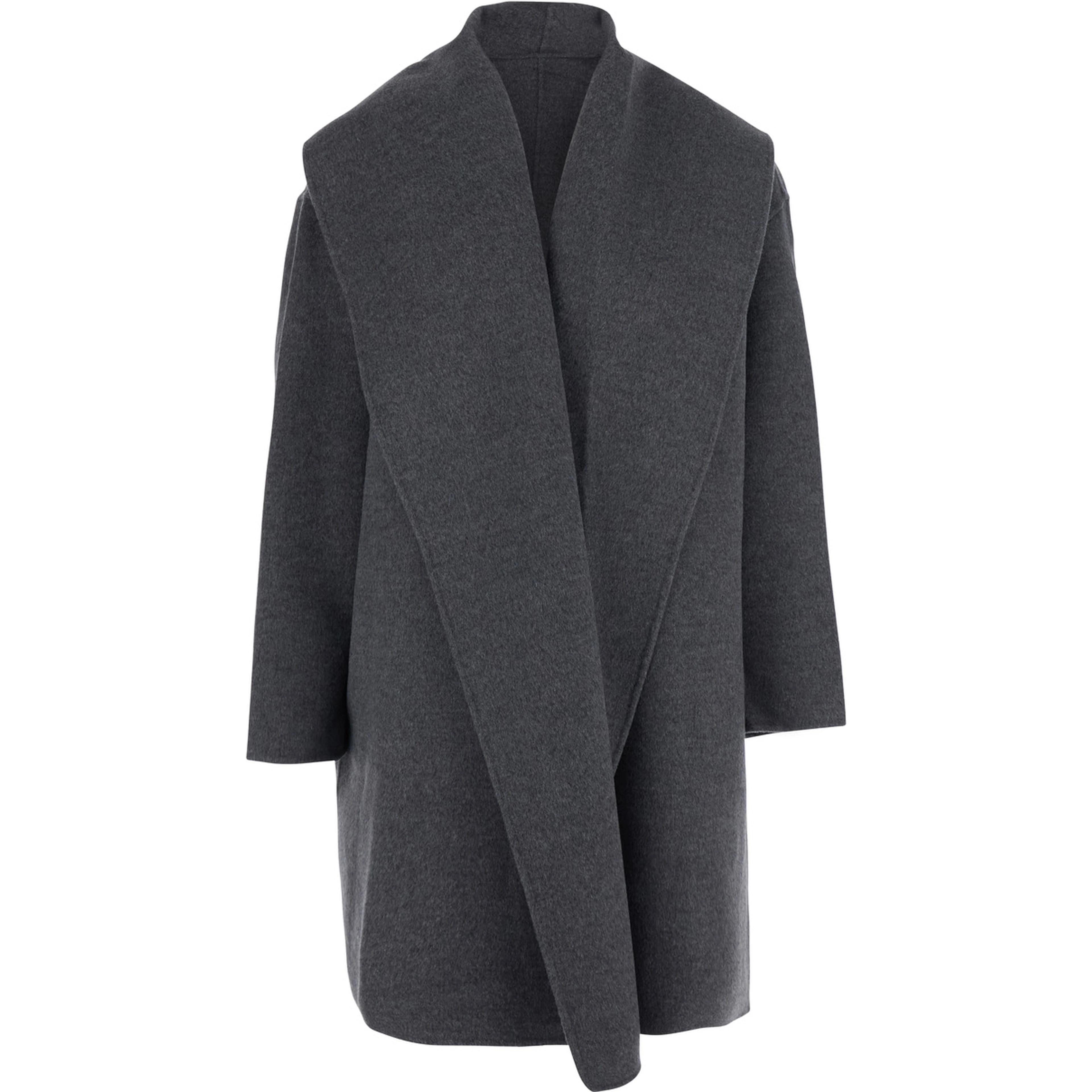 Gray hooded coat with shawl lapels in wool for women