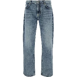 Blue Jeans with logo patch on the back and faded design in denim for men