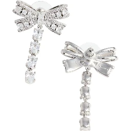 Silver-Colored Bow and Crystal Drop Earrings in Metal for Women