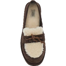 Zora Brown loafers with fur details and front leather strap in suede for women