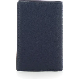 Blue Cardholder with Logo Plate on the Front in Grained Leather for Men