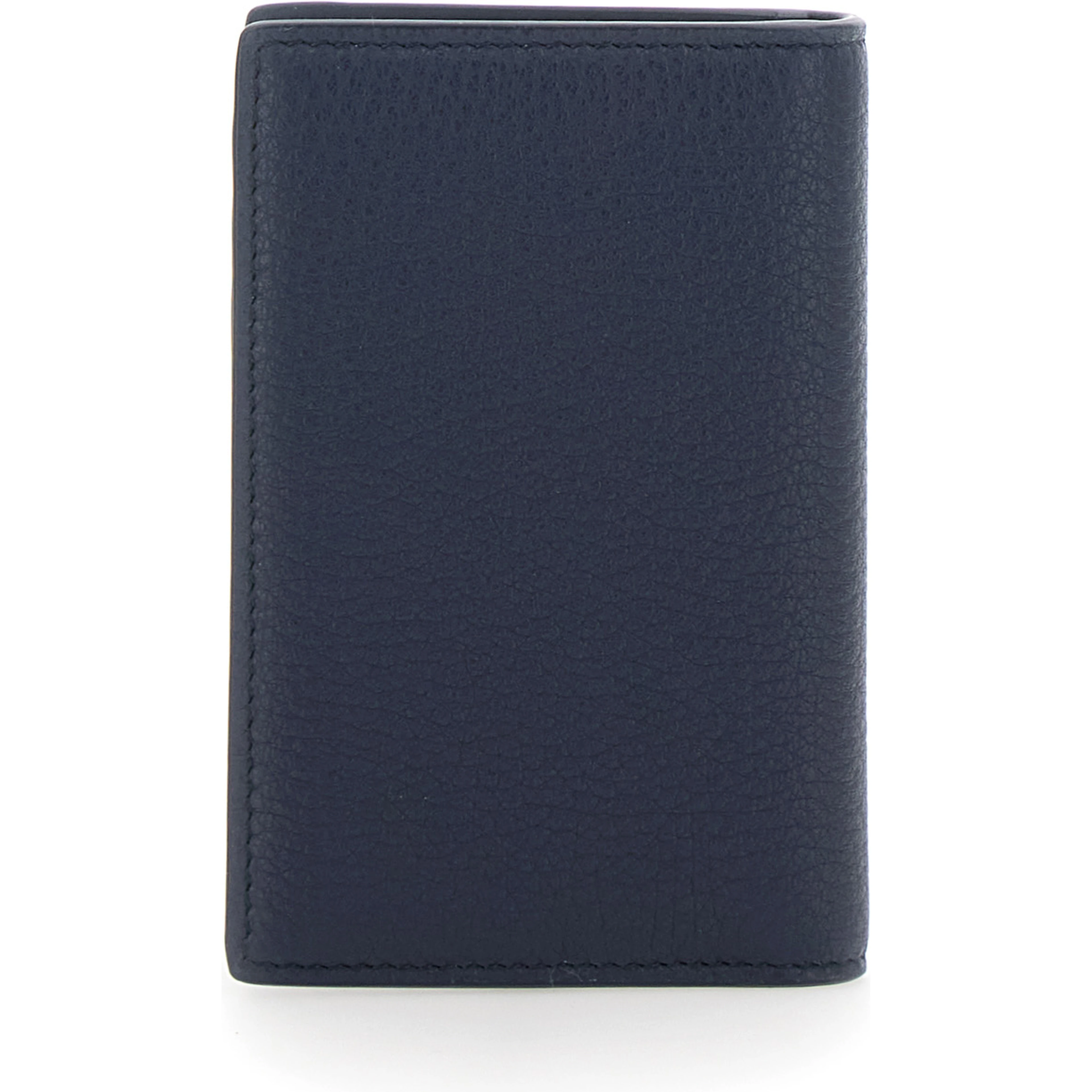 Blue Cardholder with Logo Plate on the Front in Grained Leather for Men