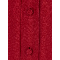 Red Shirt with Bow on the Front and GG Chain Motif All-Over in Silk for Women