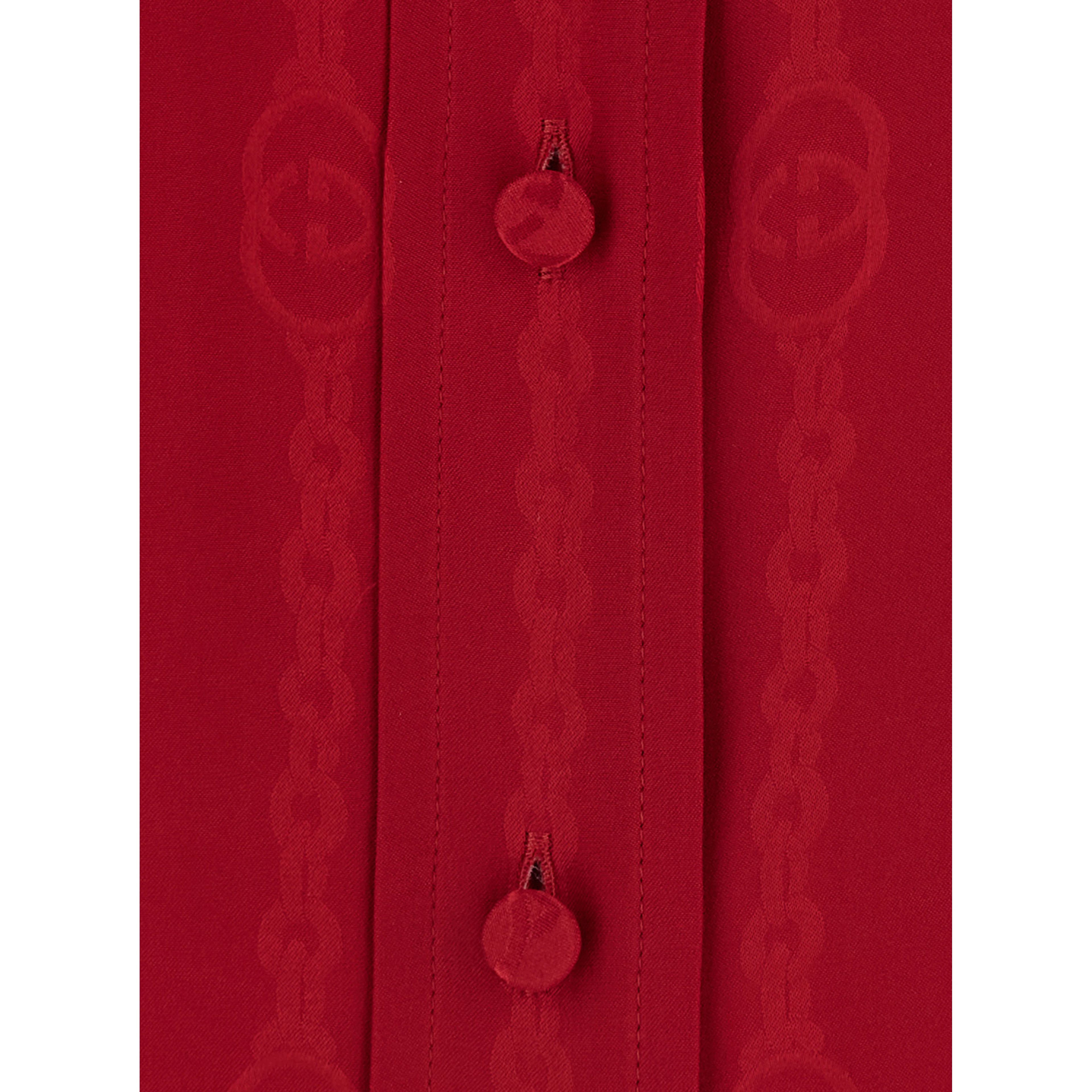 Red Shirt with Bow on the Front and GG Chain Motif All-Over in Silk for Women