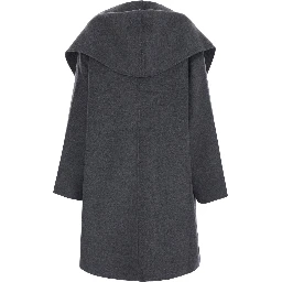 Gray hooded coat with shawl lapels in wool for women
