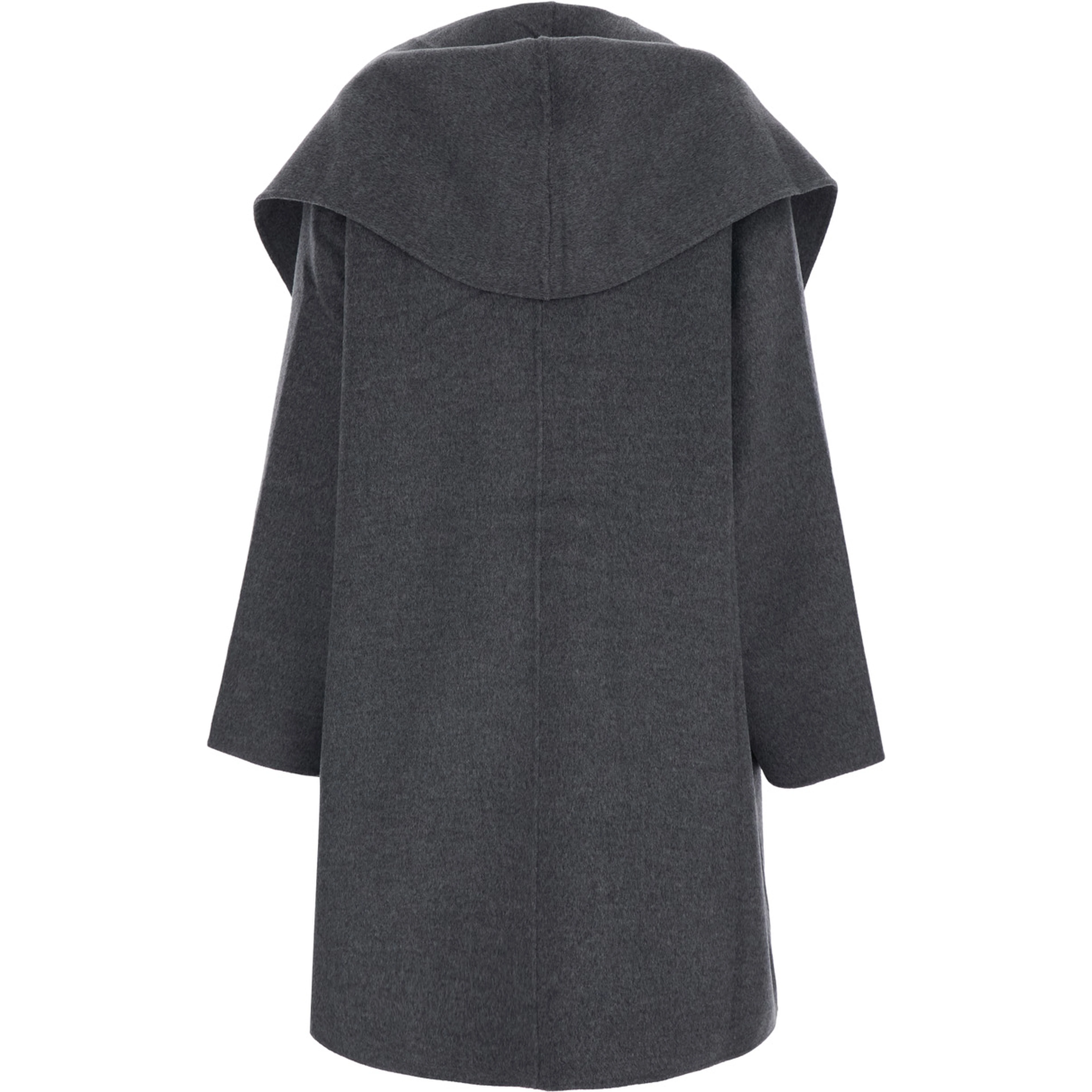 Gray hooded coat with shawl lapels in wool for women