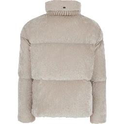 Beige Jacket with high collar and long sleeves in Velvet effect Fabric woman
