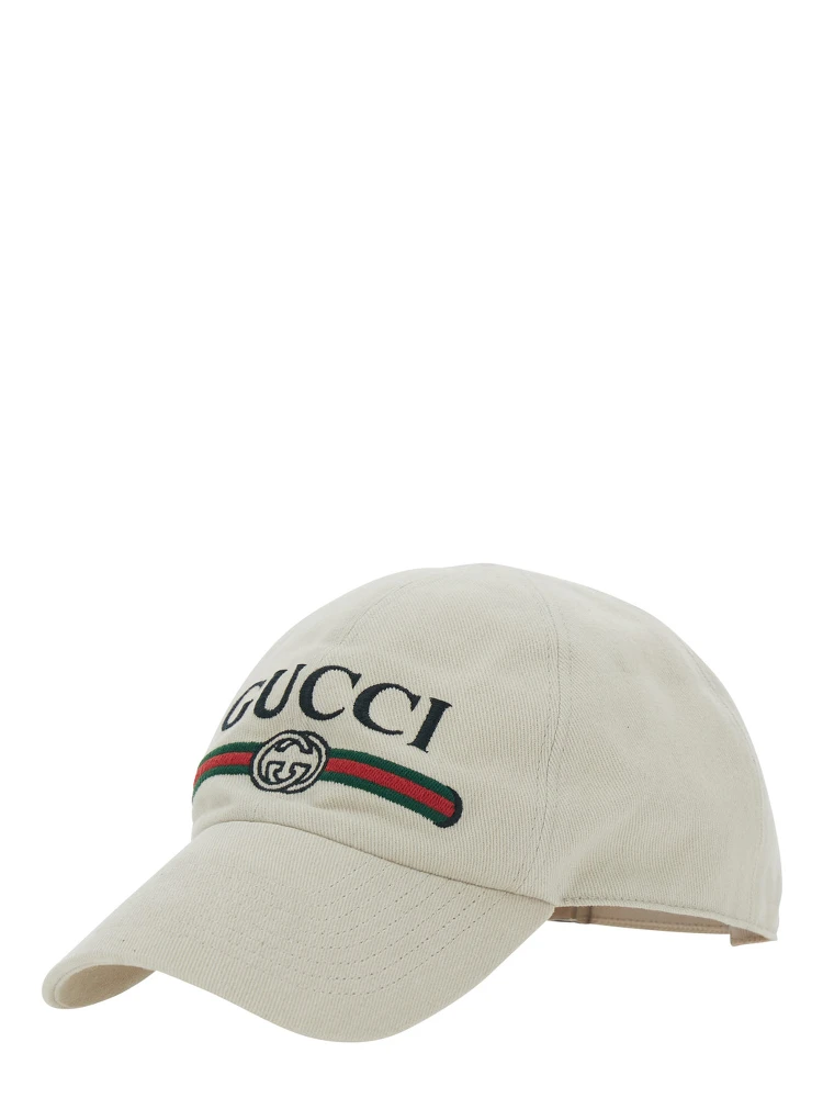 GUCCI Fake white Hat with embroidered logo on the front in cotton for men