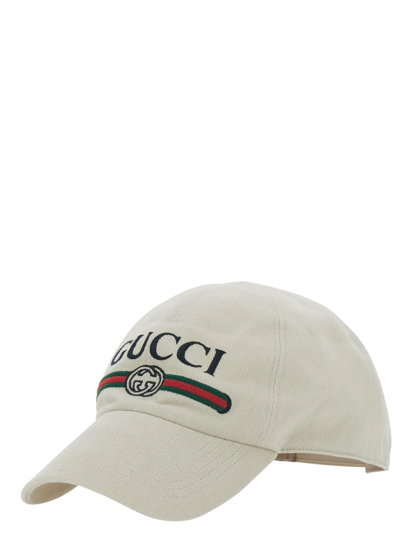 GUCCI Fake white Hat with embroidered logo on the front in cotton for men