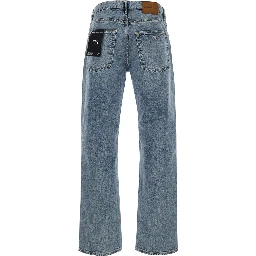 Blue Jeans with logo patch on the back and faded design in denim for men