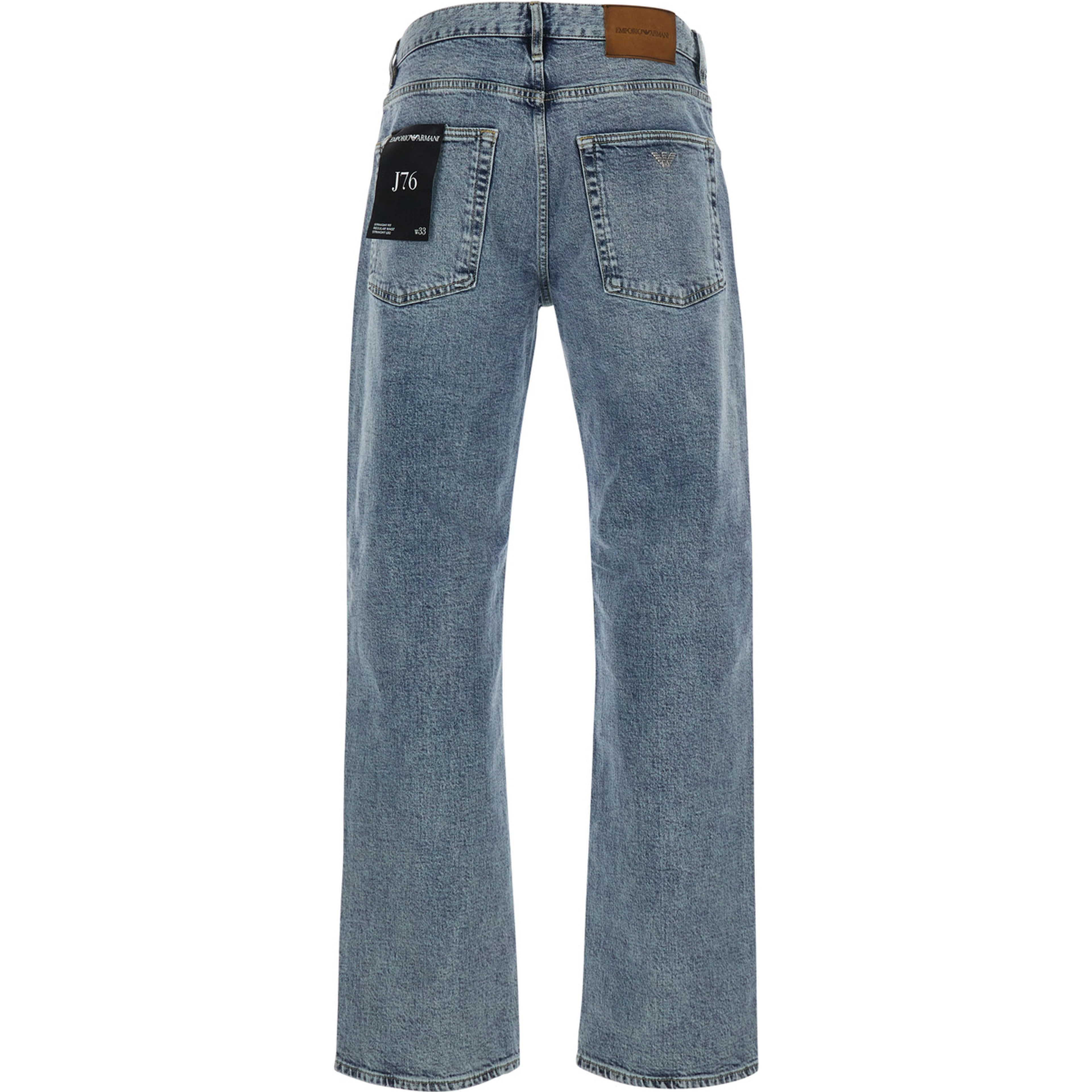 Blue Jeans with logo patch on the back and faded design in denim for men