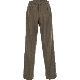 Brown Pants with Elastic Waist and Drawstring in Blend Stretch Wool for Men