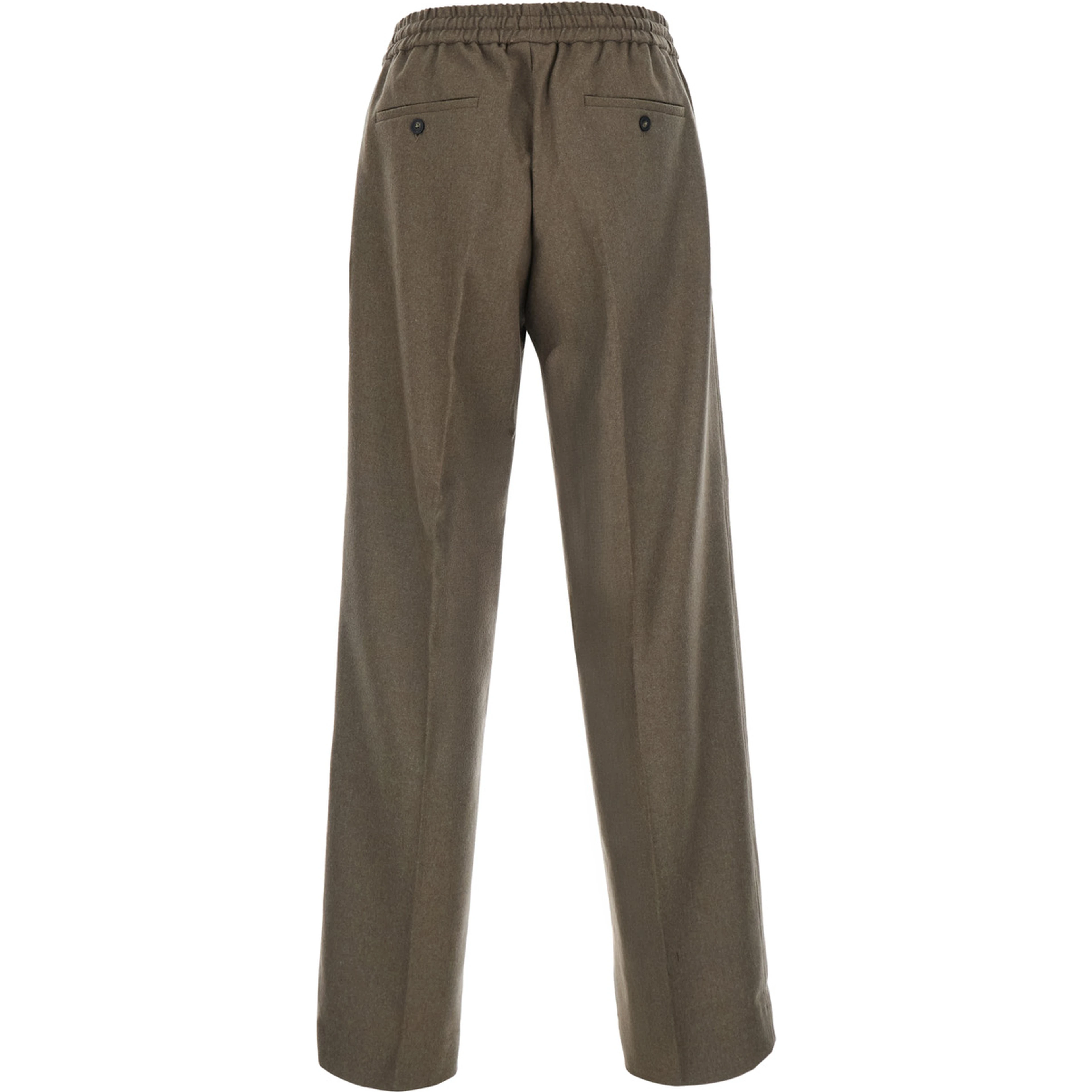 Brown Pants with Elastic Waist and Drawstring in Blend Stretch Wool for Men