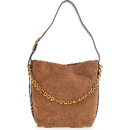 Brown Shoulder Bag with Chain Detail and Logo Lettering on the Front in Suede for Women