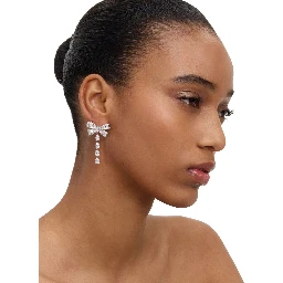 Silver-Colored Bow and Crystal Drop Earrings in Metal for Women