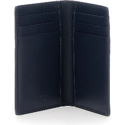 Blue Cardholder with Logo Plate on the Front in Grained Leather for Men