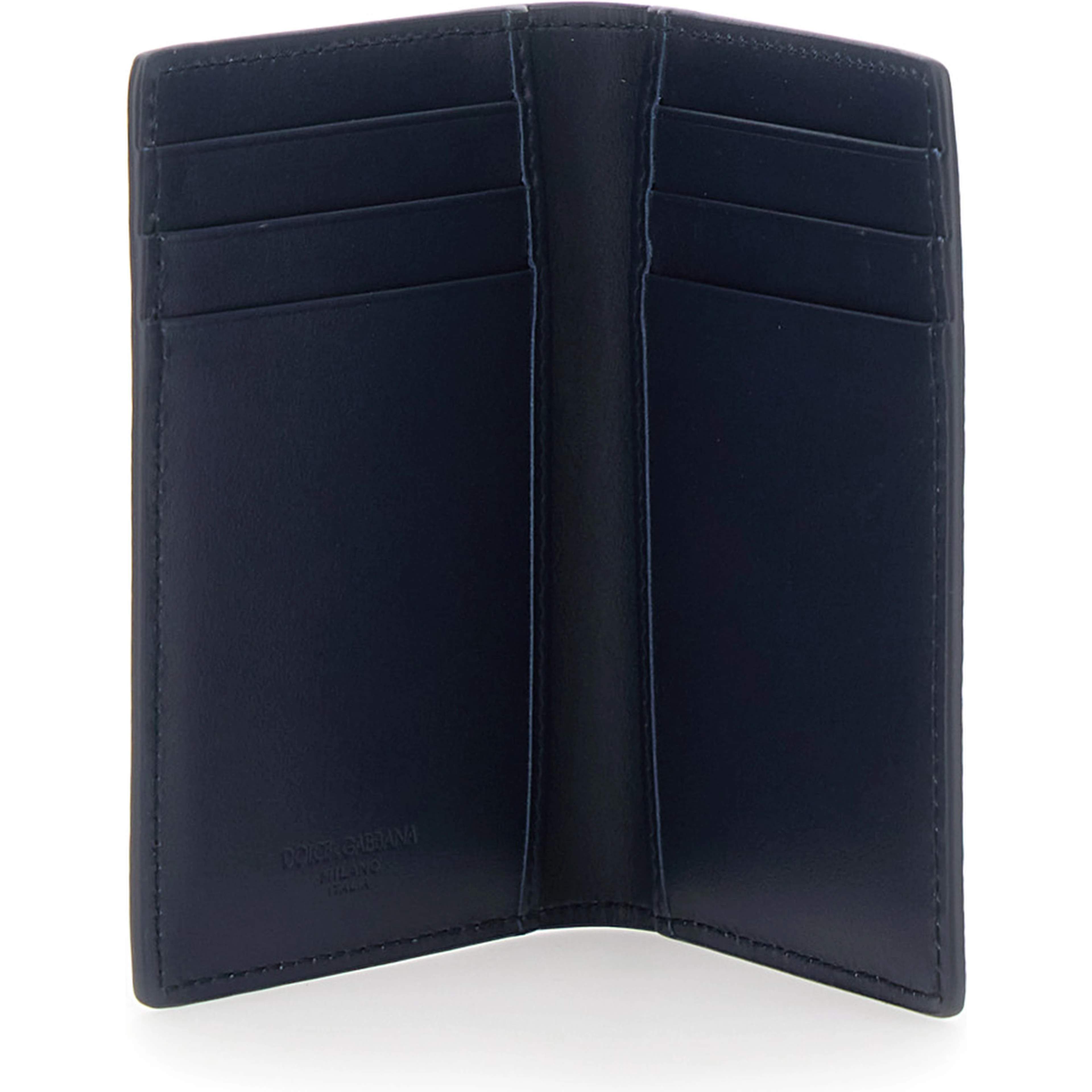 Blue Cardholder with Logo Plate on the Front in Grained Leather for Men
