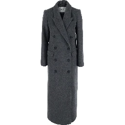 Chloris Coat is a long coat with notched revers and pockets. Made of wool. Gray color. Womens