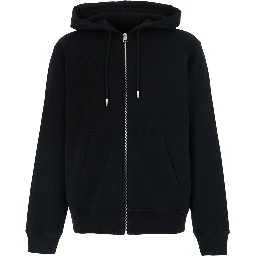 black Hooded sweatshirt with logo on the back in cotton for men