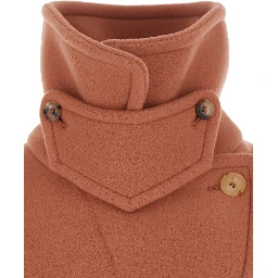 Pink Short Oversized Jacket with High Collar and Buttons in Blend Wool for Women