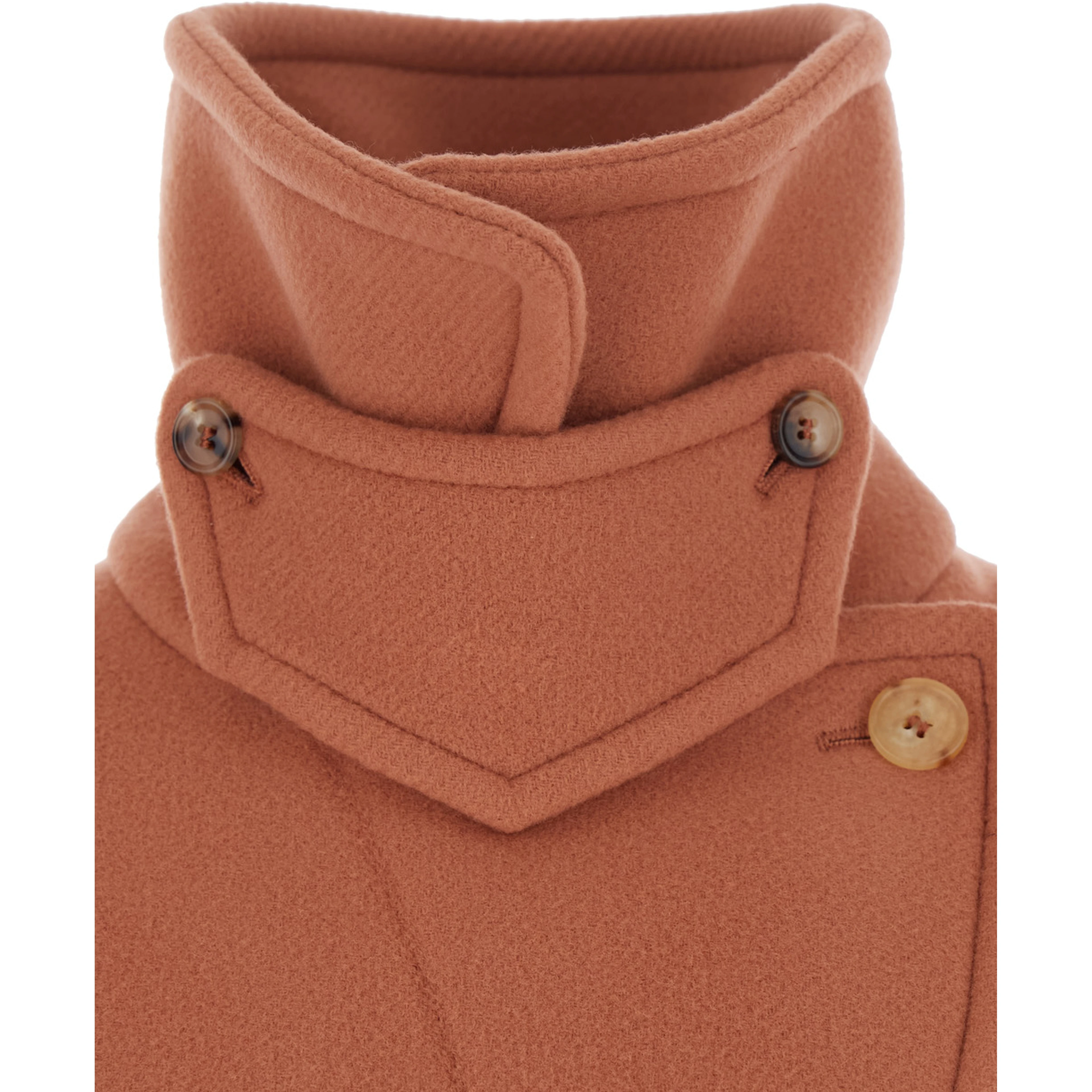 Pink Short Oversized Jacket with High Collar and Buttons in Blend Wool for Women